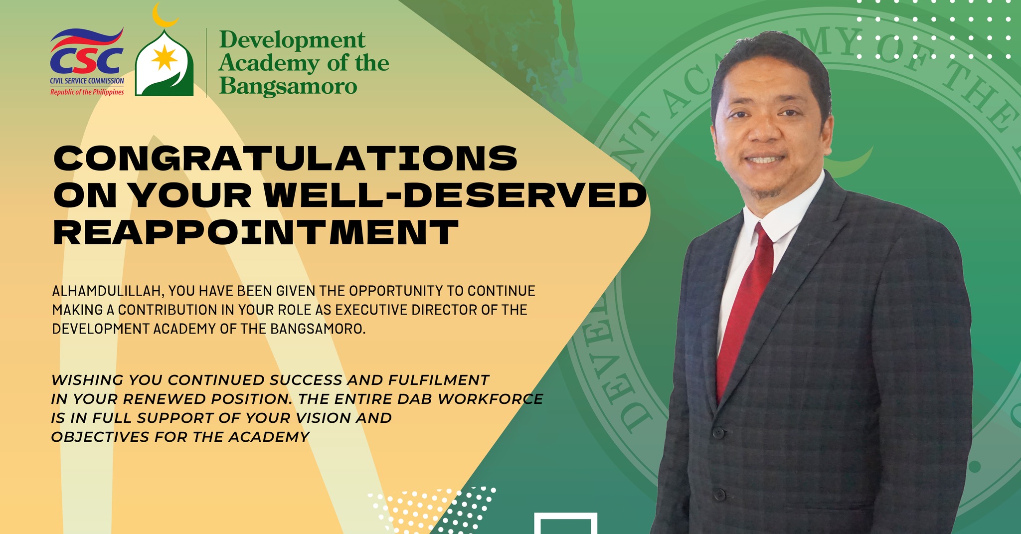 Read more about the article CONGRATULATIONS ON YOUR WELL-DESERVED REAPPOIMTMENT